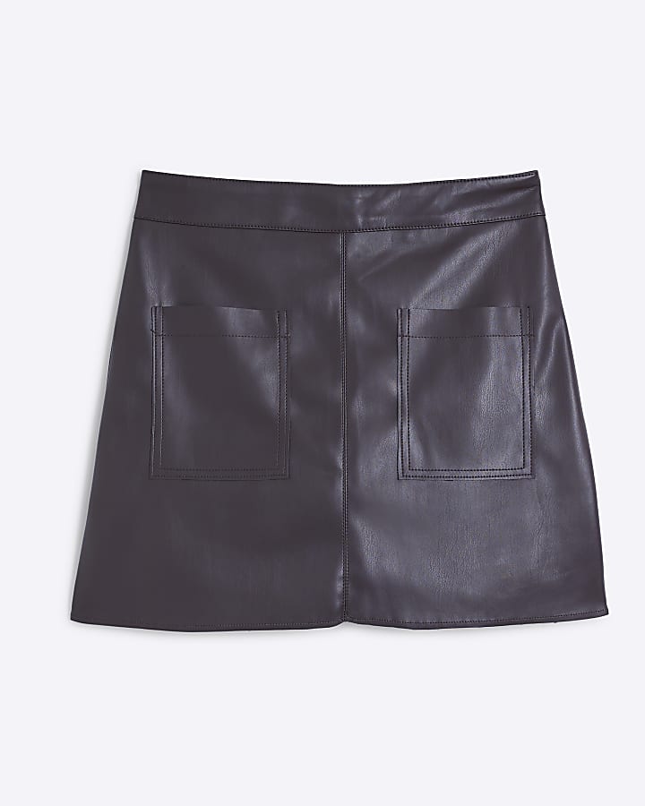 Brown faux leather pocket mini skirt