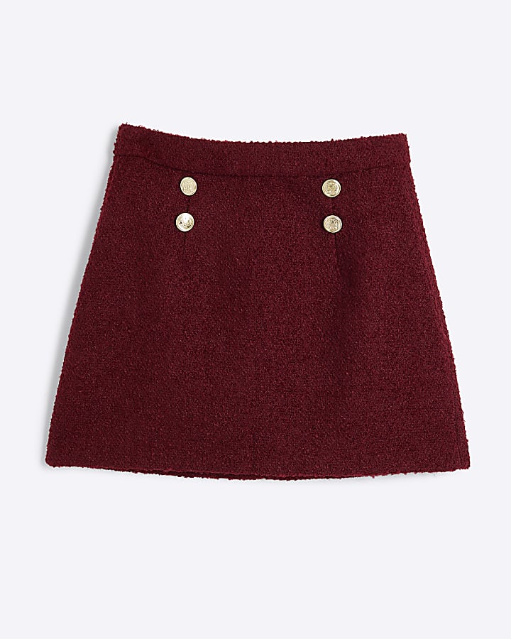 Petite Red Boucle Button Mini Skirt