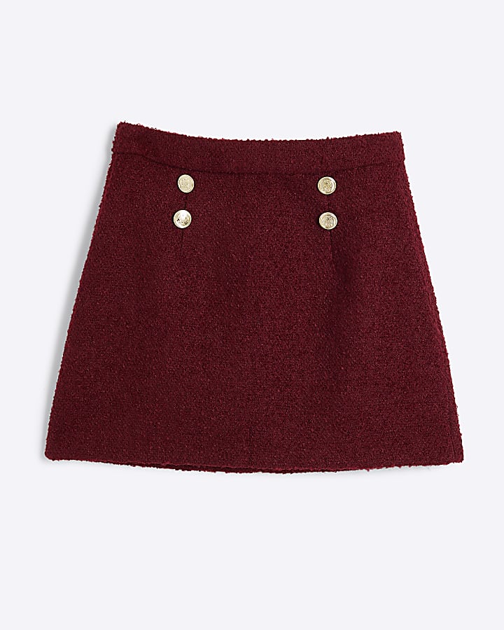 Petite Red Boucle Button Mini Skirt