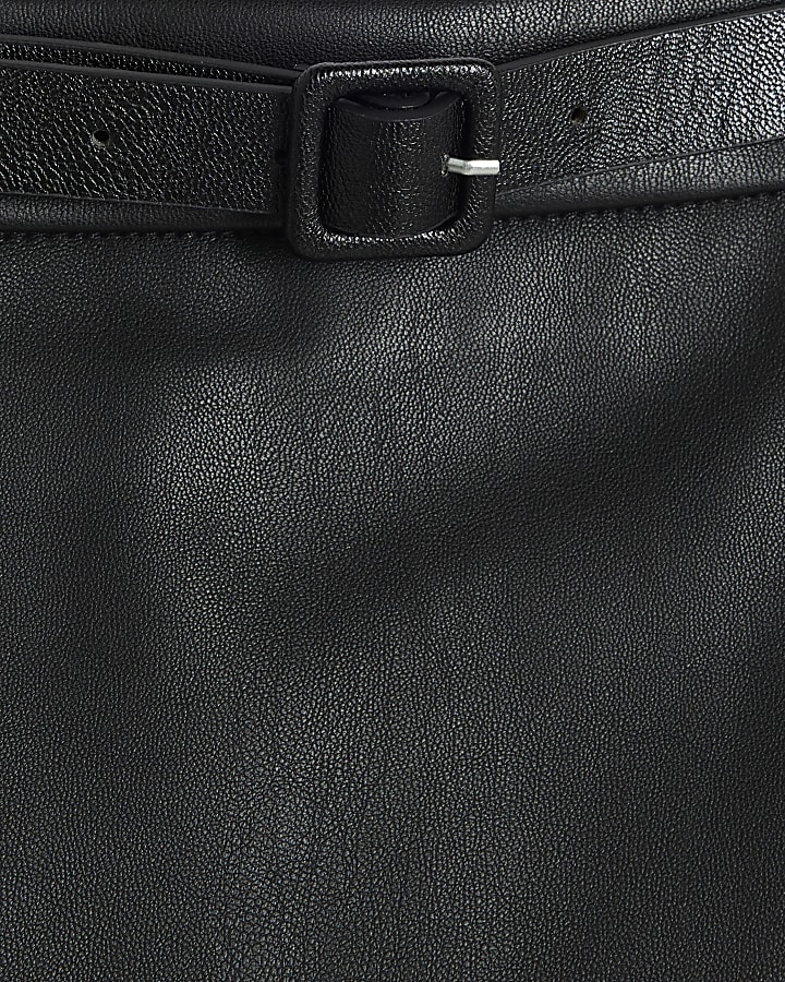 Black Belted Faux Leather Mini Skirt