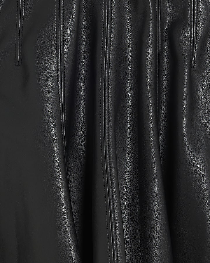 Black Faux Leather Flared Mini Skirt