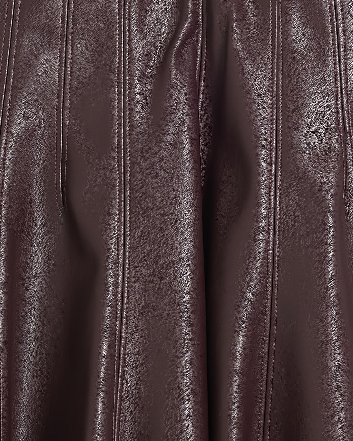 Red Faux Leather Flared Mini Skirt