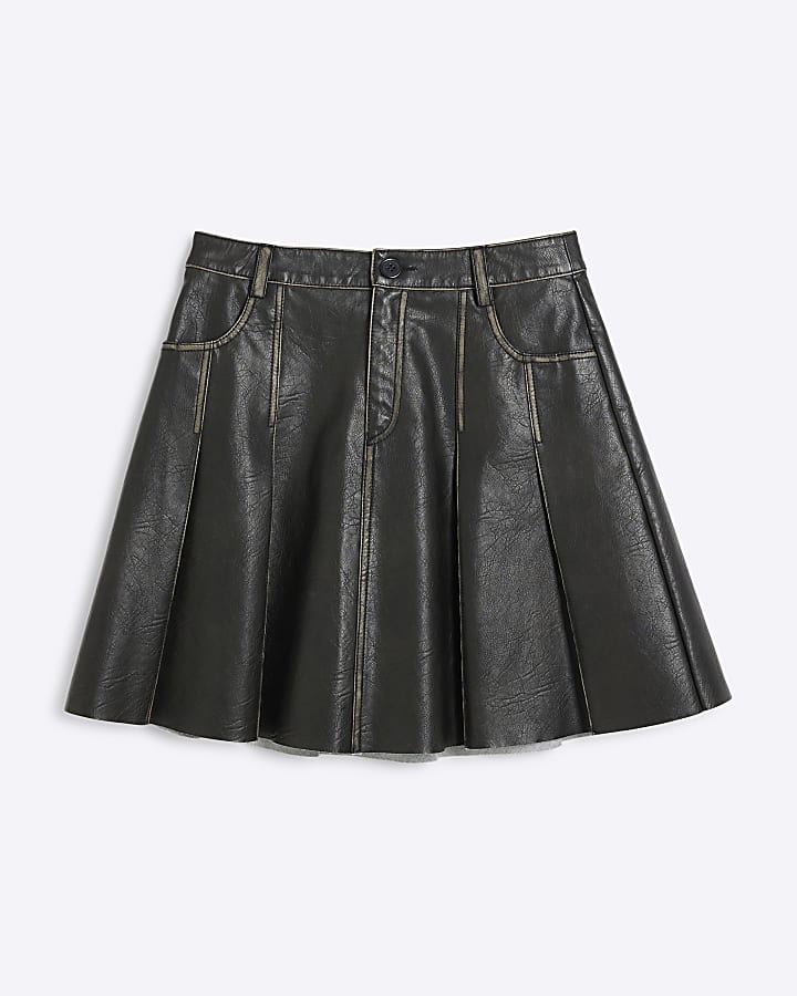 Black Faux Leather Distressed Mini Skirt