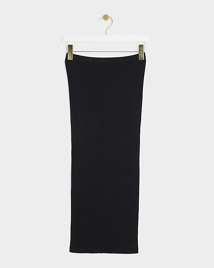 Black Textured Seamless Midi Skirt