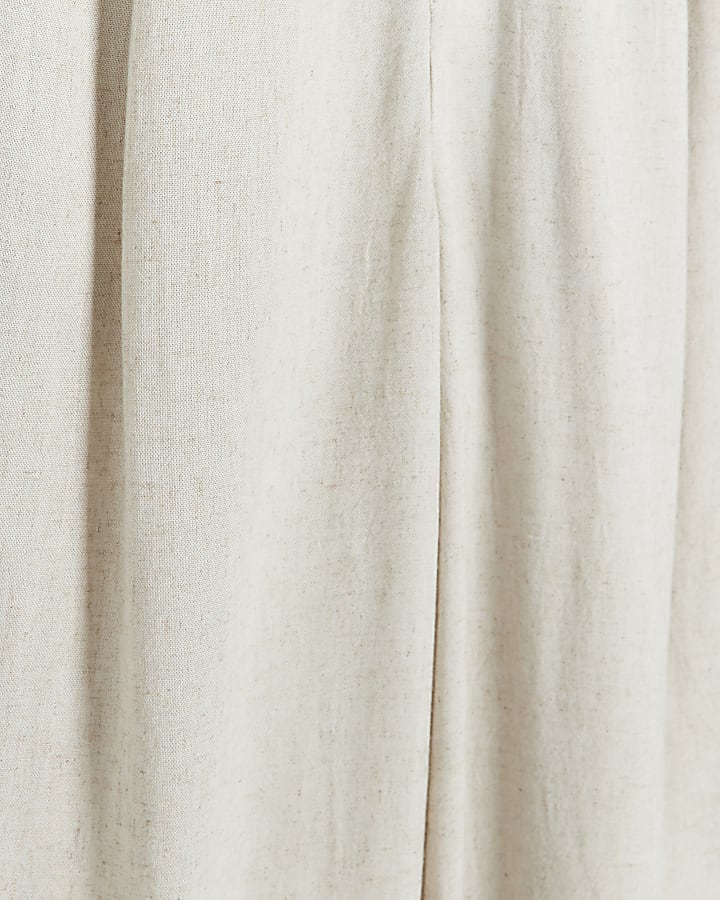 Beige linen blend wide leg trousers