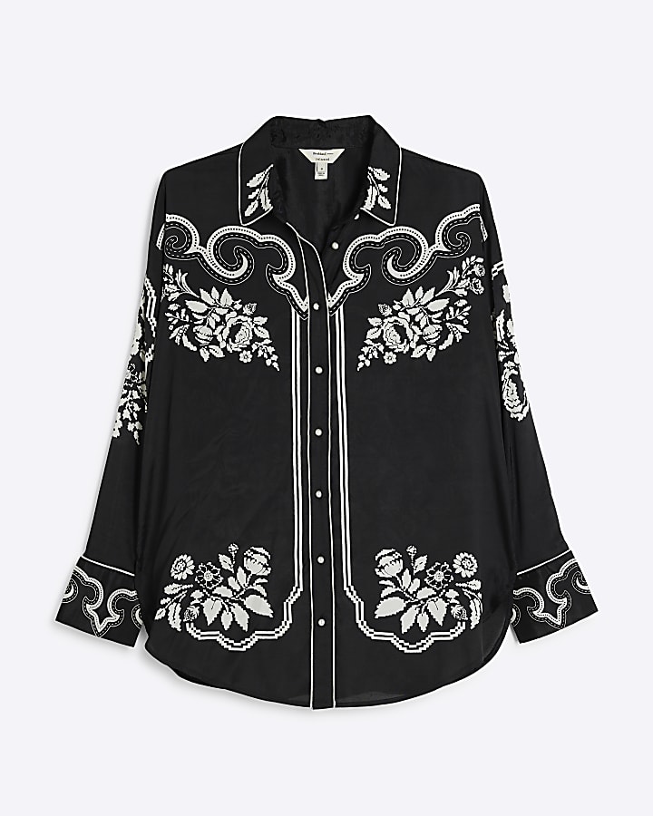 Black western floral shirt