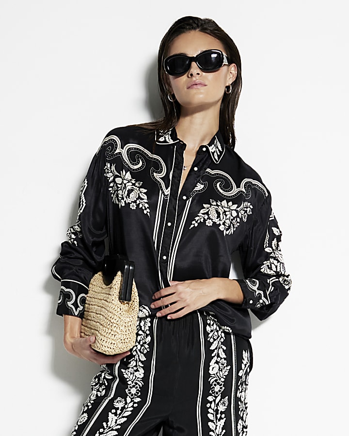 Black western floral shirt