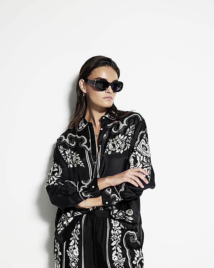 Black western floral shirt