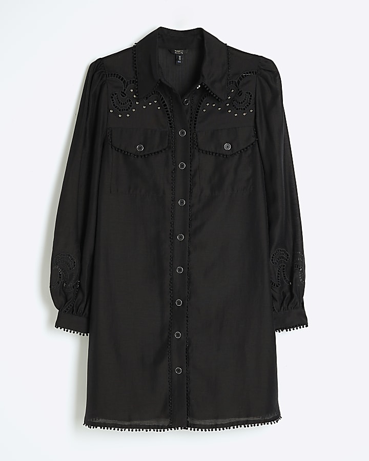 Black studded broderie shirt dress