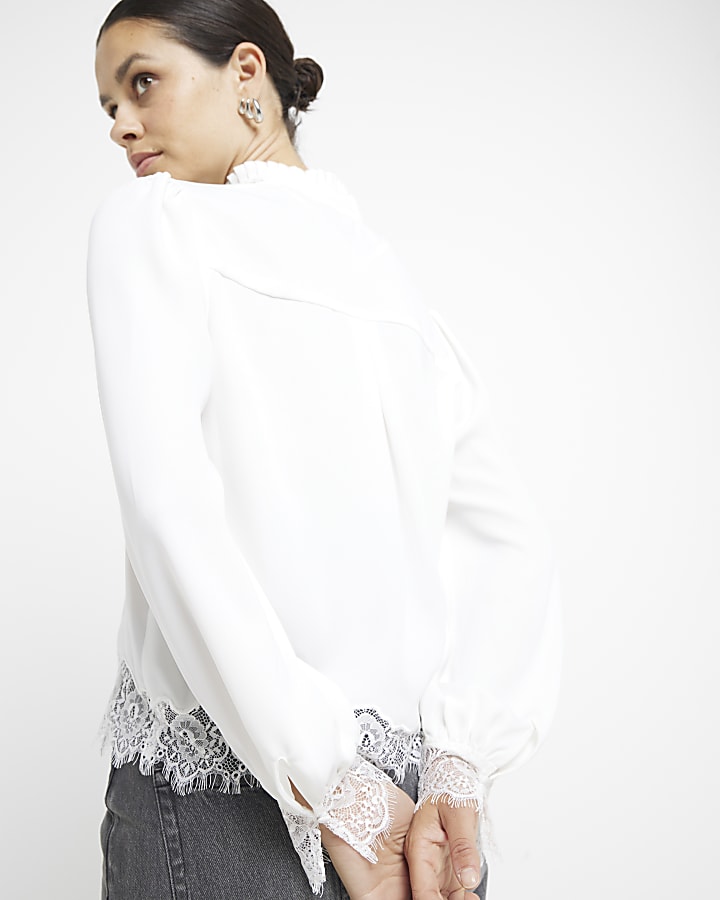 White Loose Fit Long Sleeve Lace Blouse