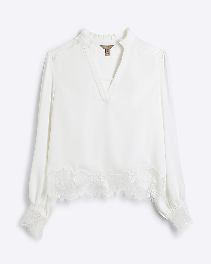 White Loose Fit Long Sleeve Lace Blouse