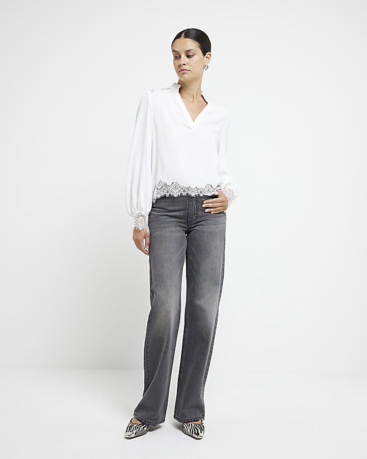 White Loose Fit Long Sleeve Lace Blouse