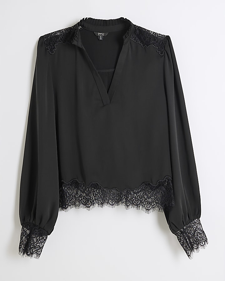 Black Lace Insert Blouse