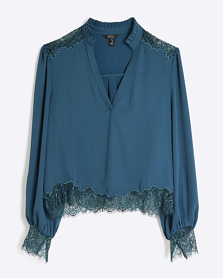 Green Lace V-neck Blouse