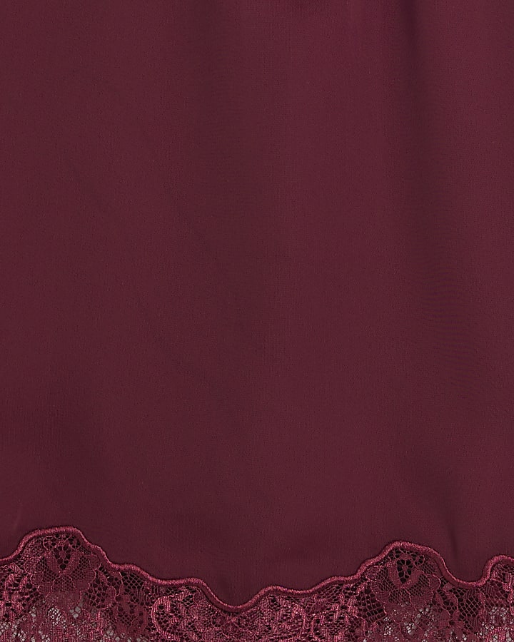 Red long sleeve lace insert blouse
