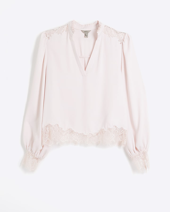 Pink Lace V Neck Blouse
