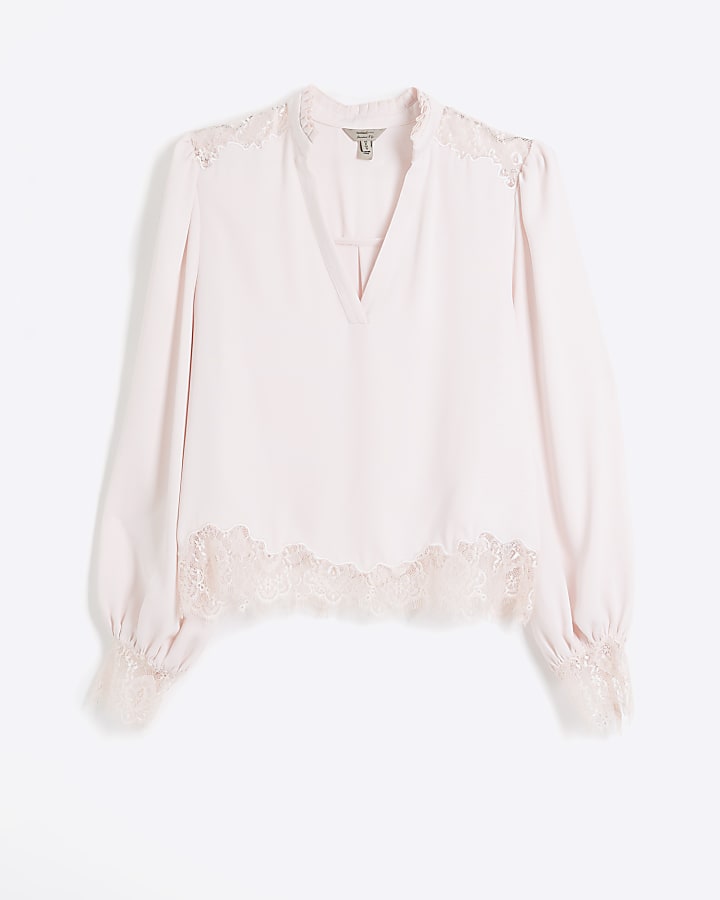 Pink Lace V Neck Blouse