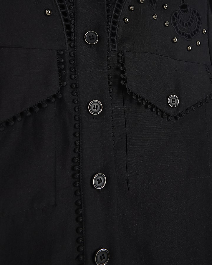 Black studded broderie western shirt