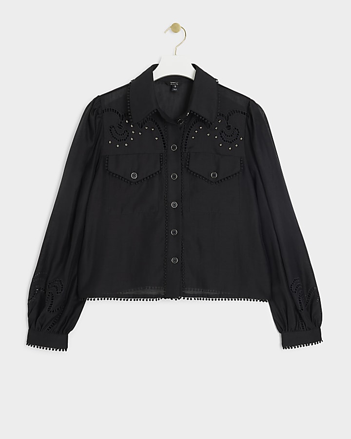 Black studded broderie western shirt