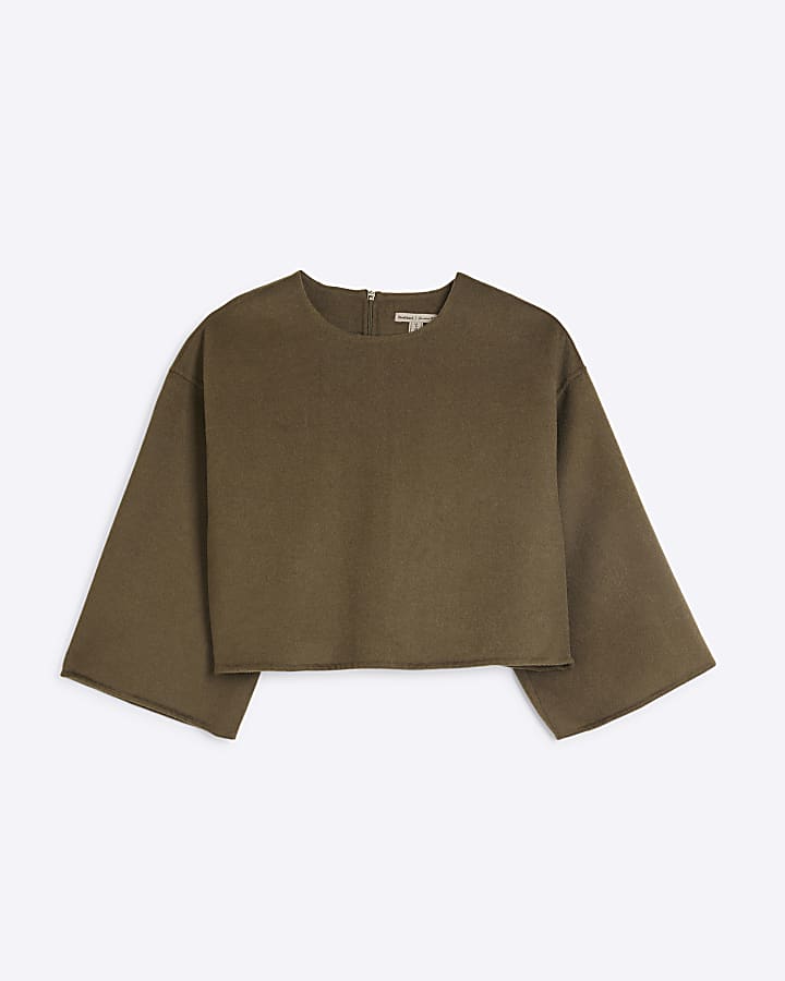 Khaki Premium Wool blend crop top