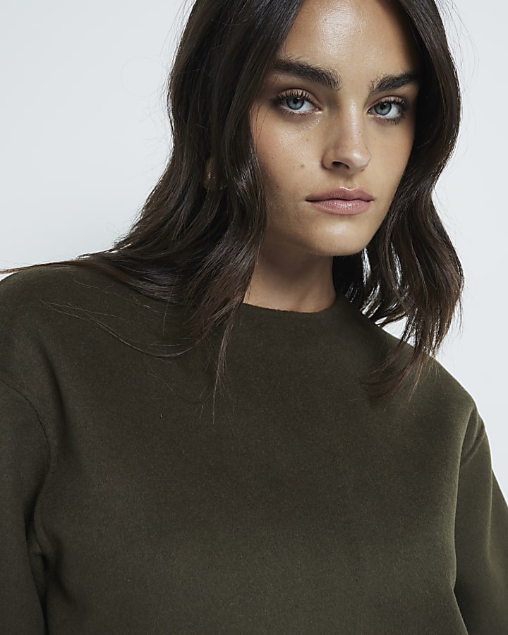 Khaki Premium Wool blend crop top