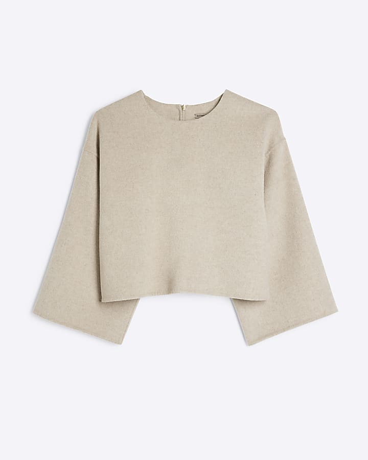 Beige Premium Wool blend crop top