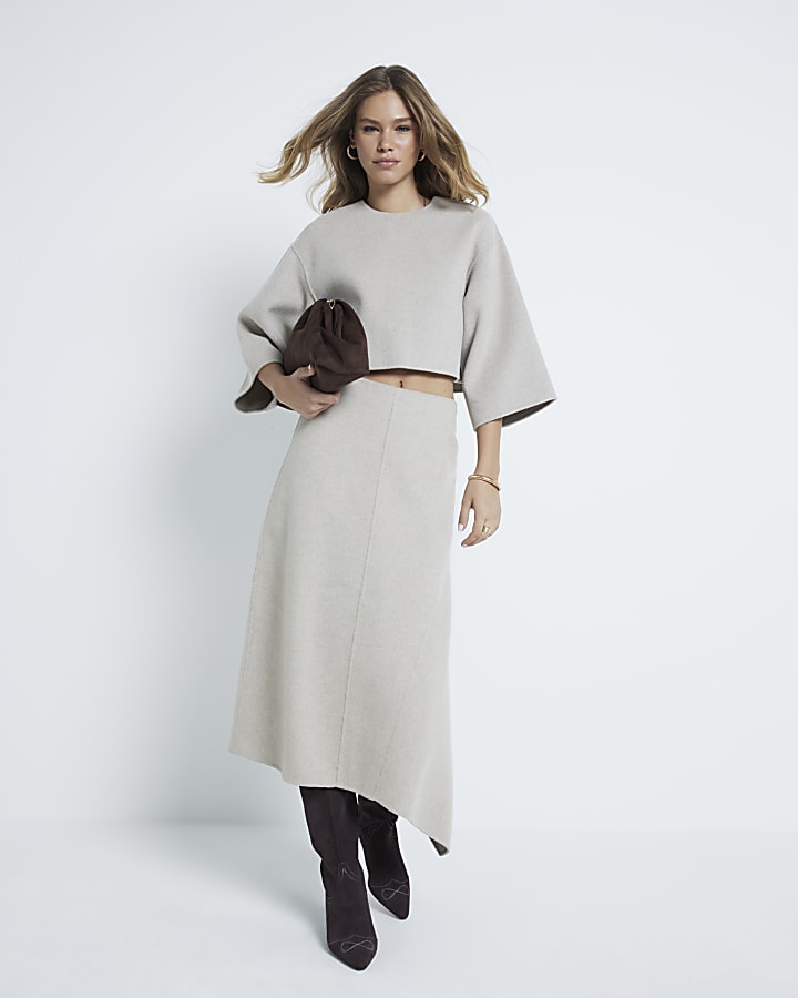 Beige Premium asymmetric midi skirt