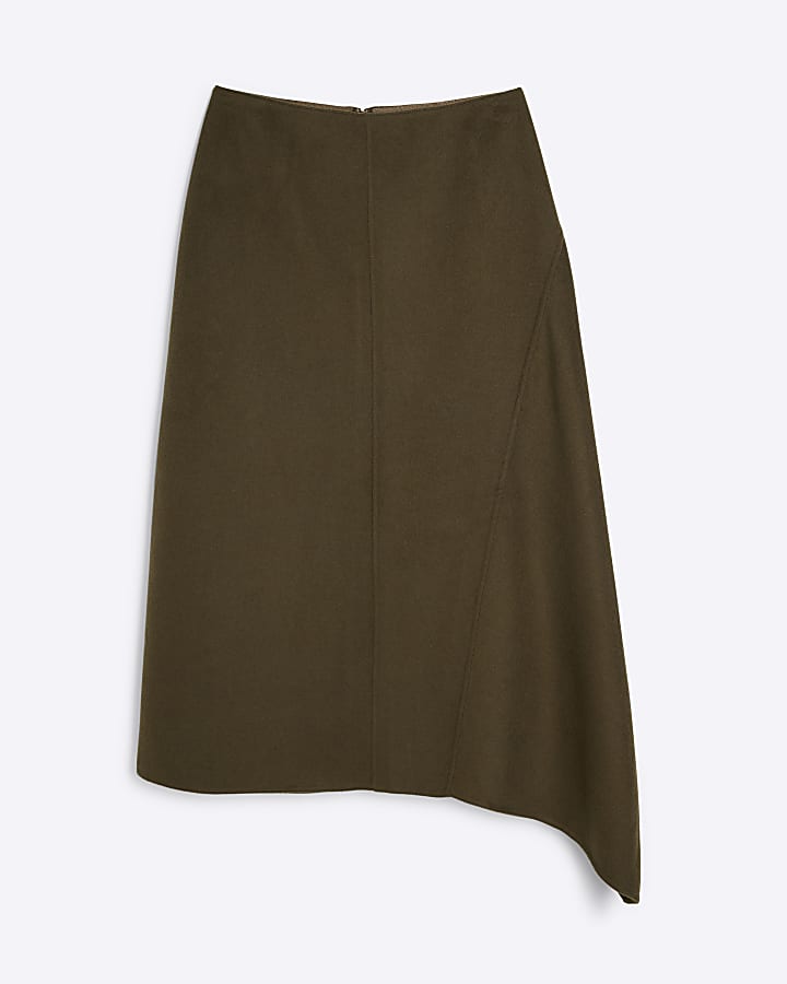 Khaki Premium asymmetric midi skirt
