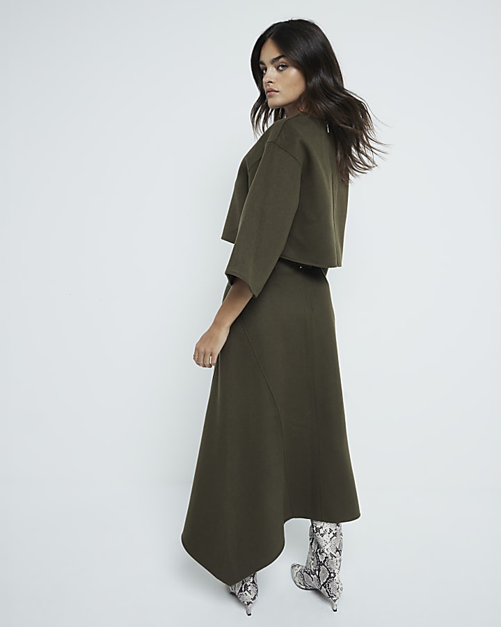 Khaki Premium asymmetric midi skirt