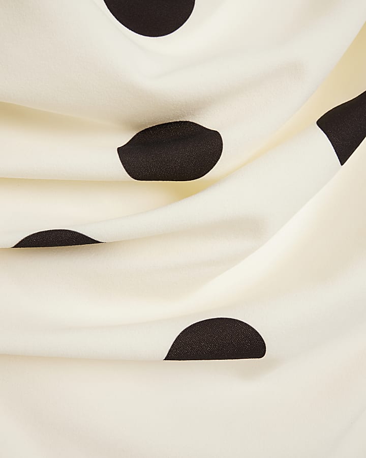 Cream spot drape bodycon midi dress