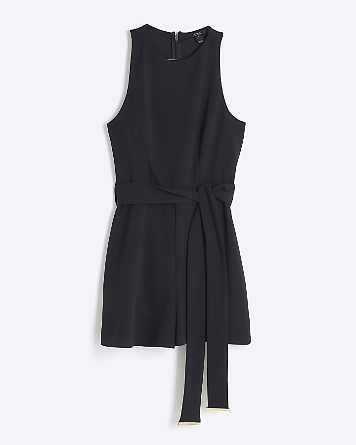 Black Halter Neck Belted Playsuit