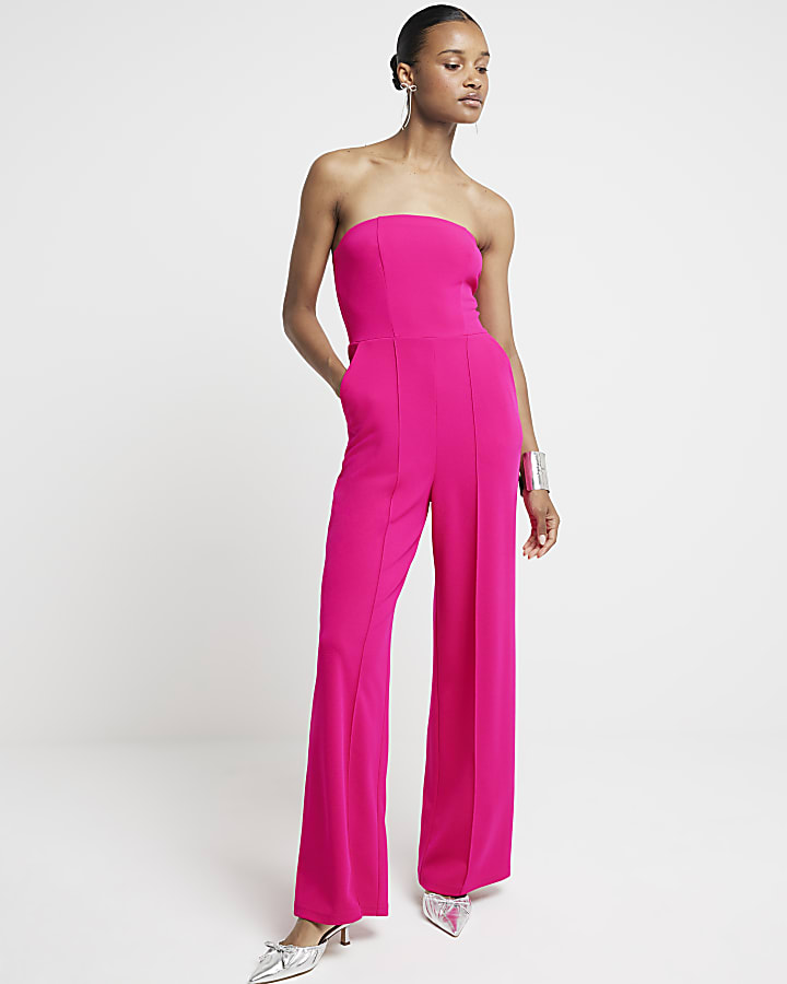 Pink bandeau wide leg jumpsuit