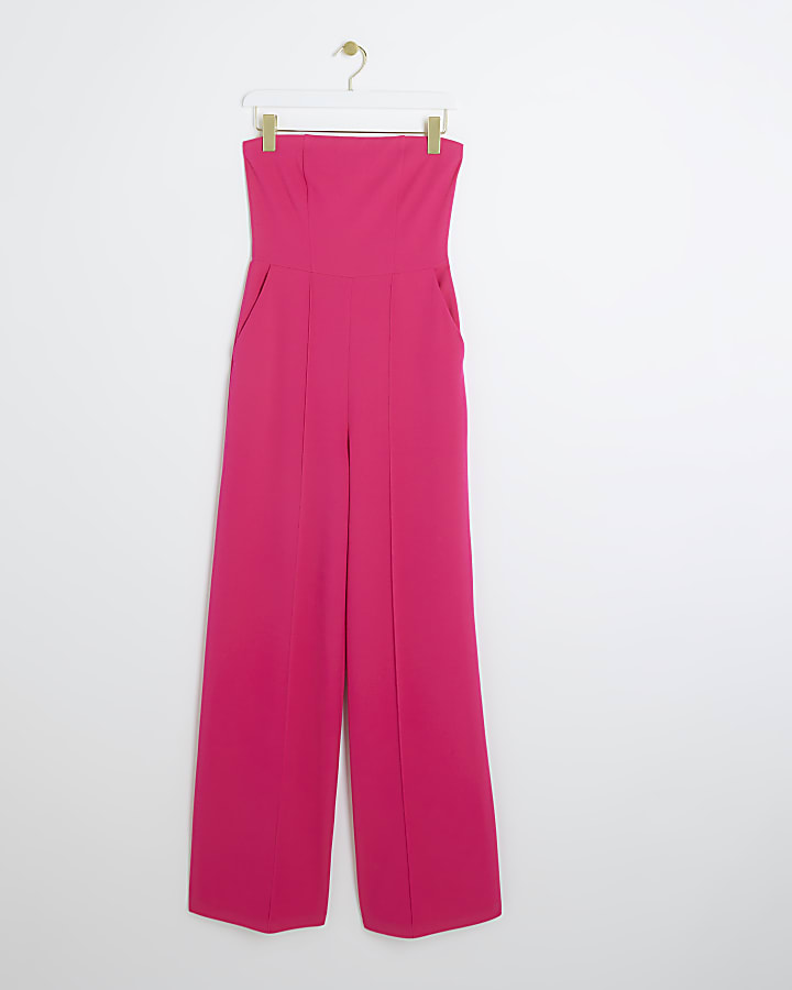 Pink bandeau wide leg jumpsuit