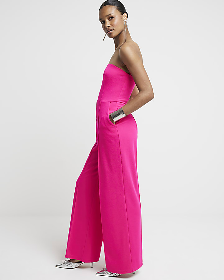 Pink bandeau wide leg jumpsuit