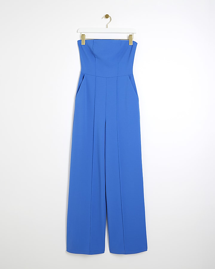 Blue Bandeau Wide Leg Jumpsuit