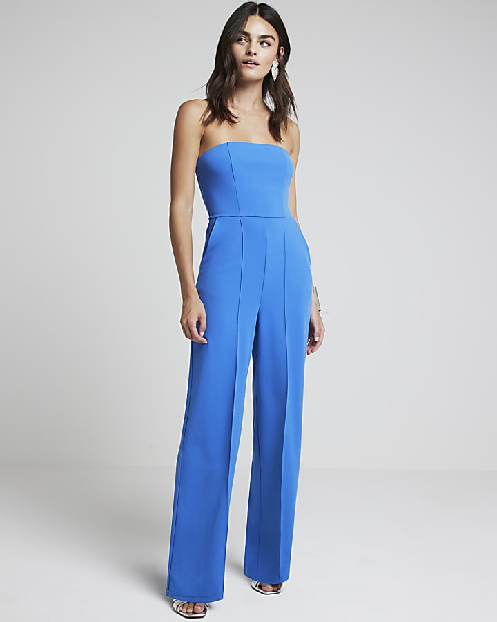 Blue Bandeau Wide Leg Jumpsuit