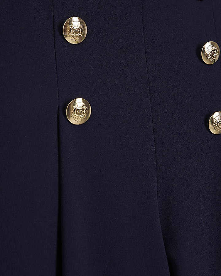 Navy button detail wide leg trousers