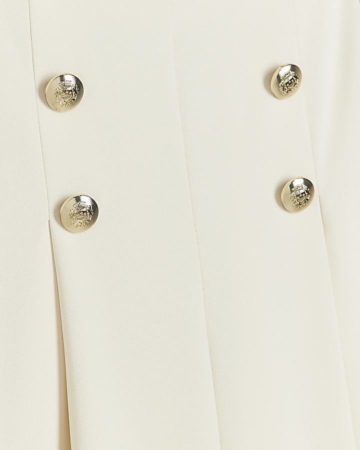 Cream button detail wide leg trousers