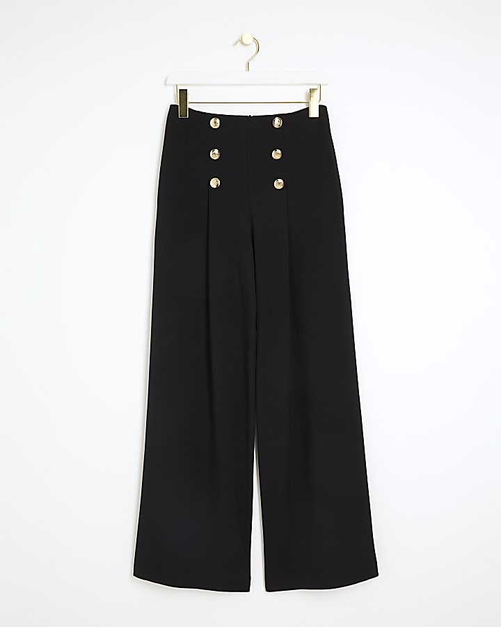 Black button detail wide leg trousers