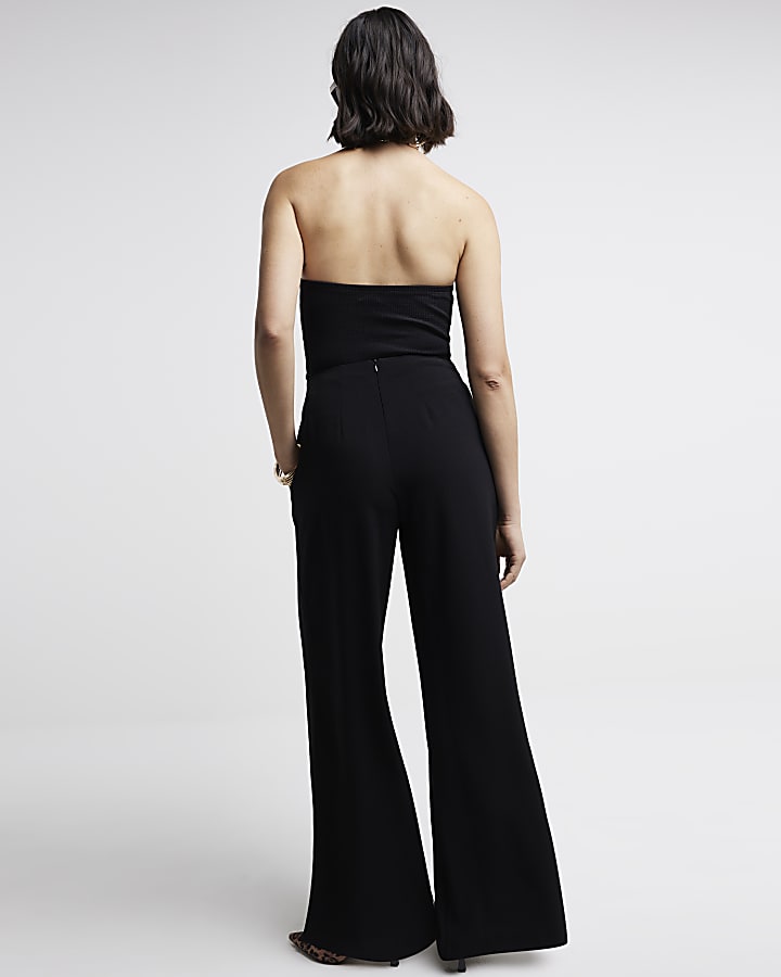 Black button detail wide leg trousers