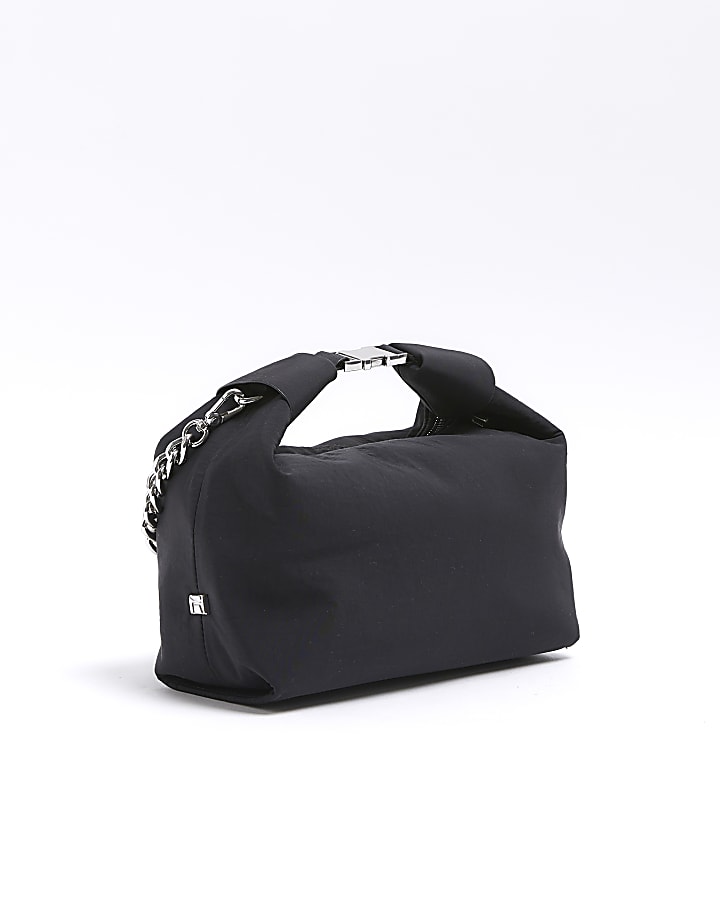 Black Nylon Buckle Handle Chain Clutch Bag