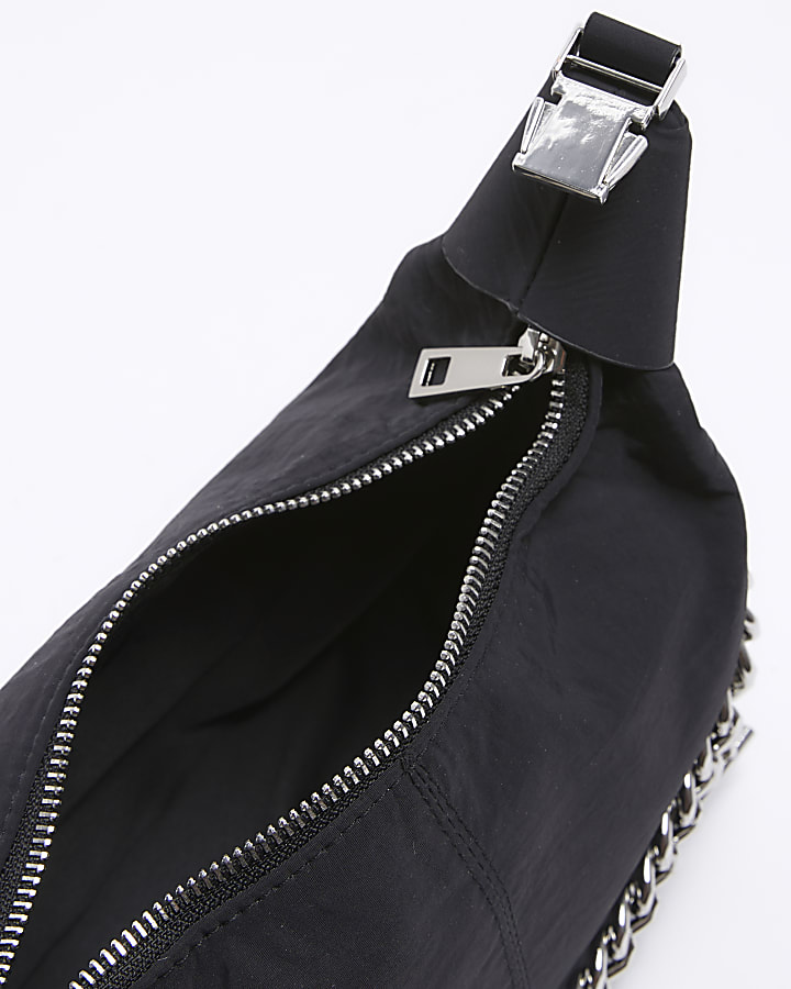 Black Nylon Buckle Handle Chain Clutch Bag