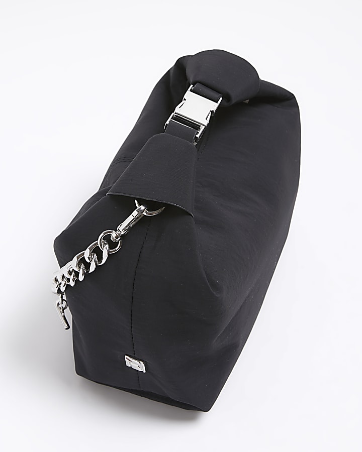 Black Nylon Buckle Handle Chain Clutch Bag