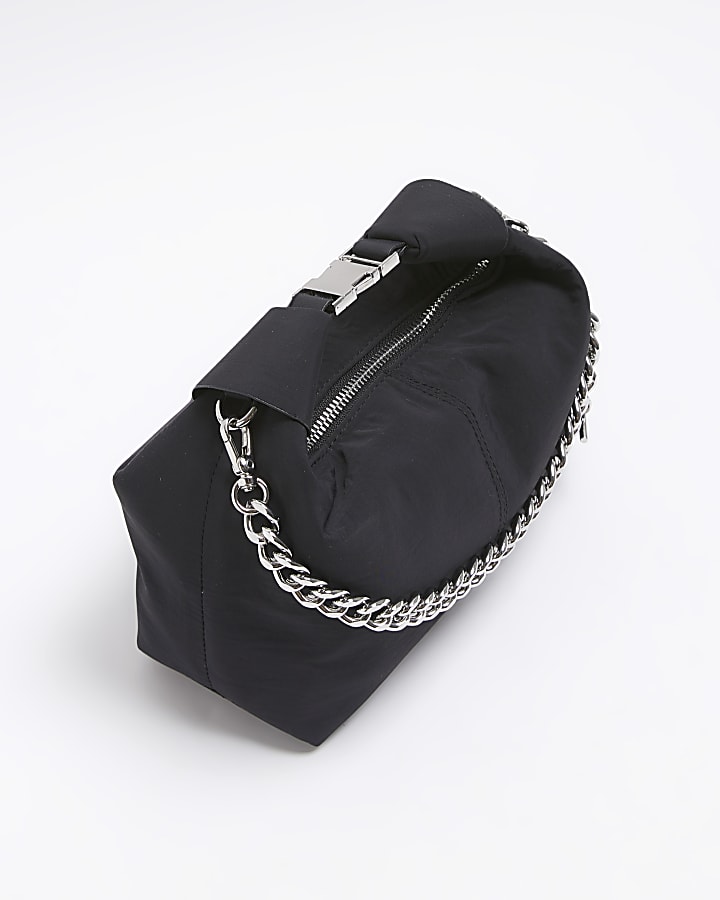 Black Nylon Buckle Handle Chain Clutch Bag