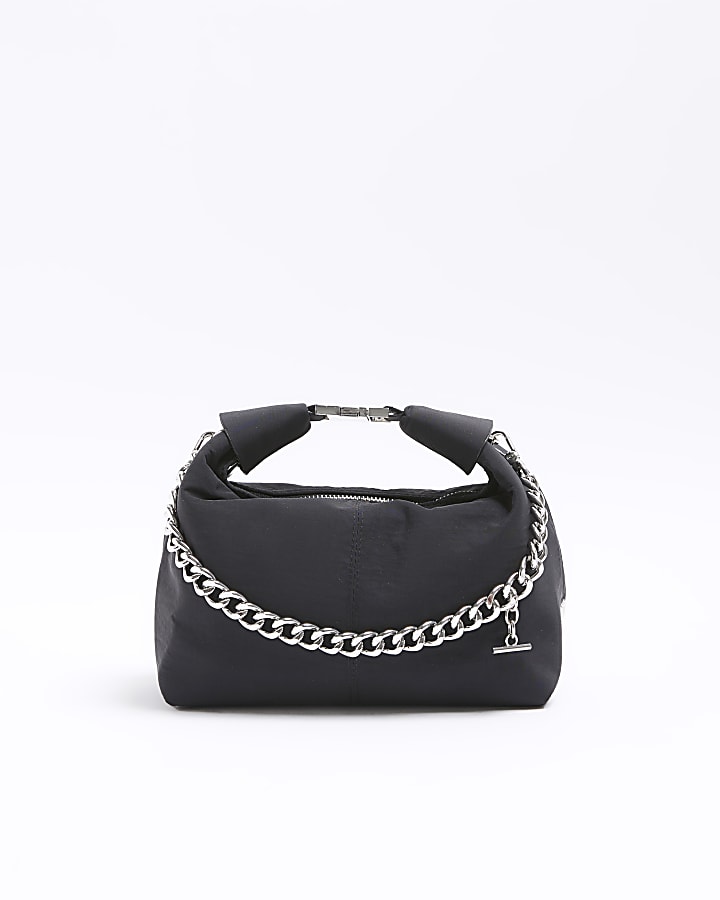 Black Nylon Buckle Handle Chain Clutch Bag