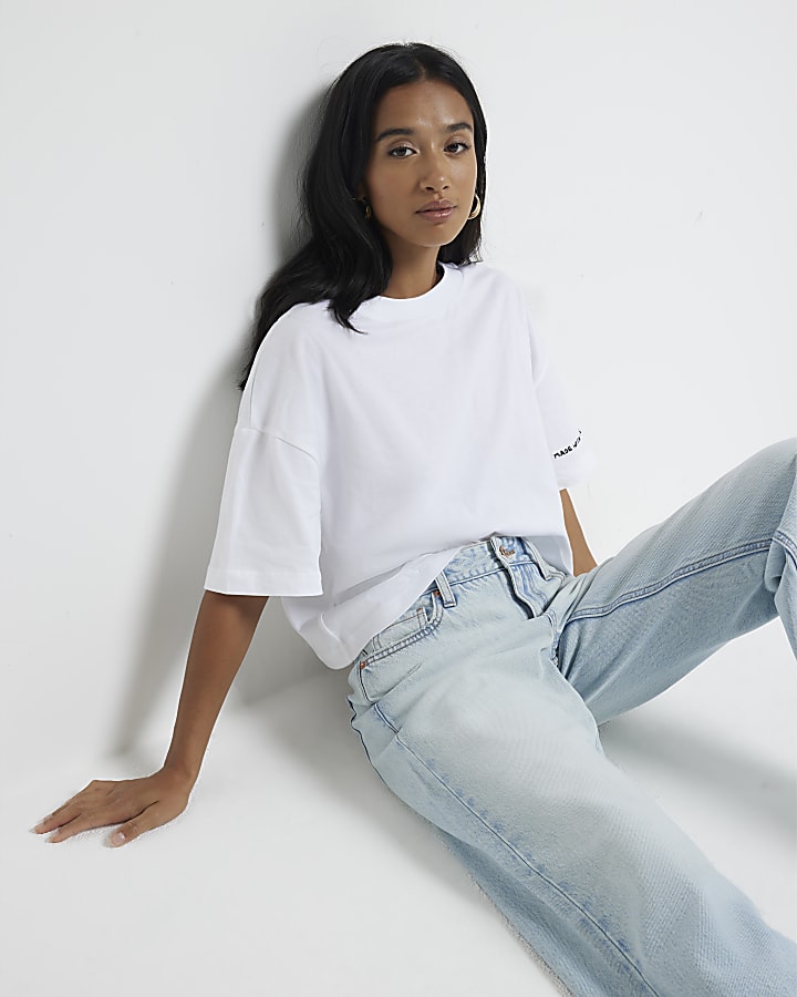 Petite high waisted relaxed straight jeans