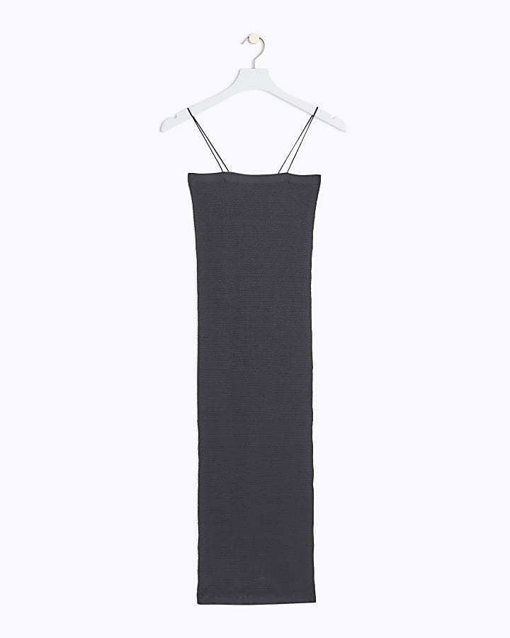 Black textured seamless bodycon midi dress