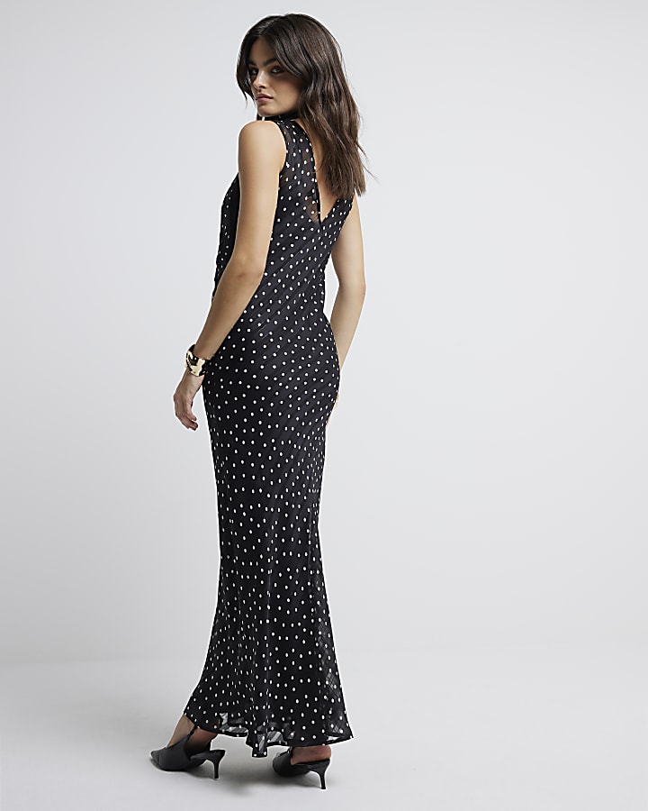 Black chiffon spot slip maxi dress