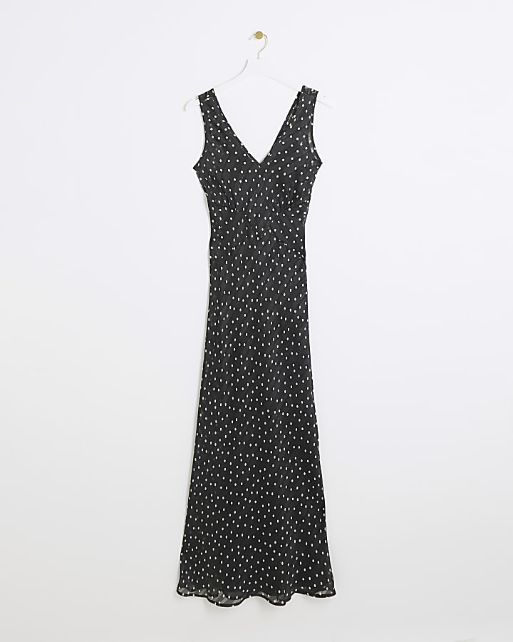 Black chiffon spot slip maxi dress