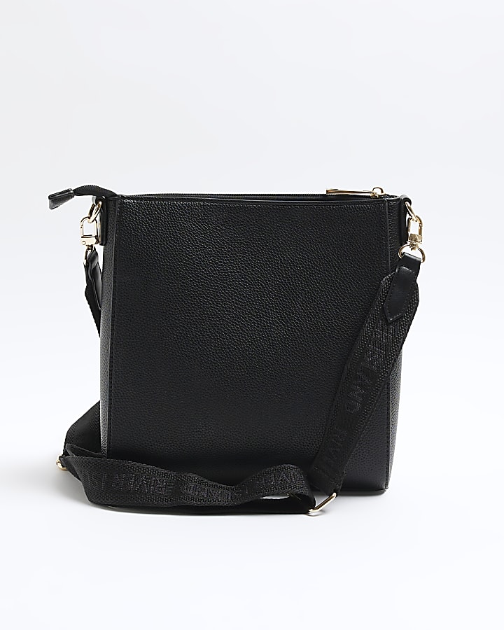 Black RI embossed Cross Body Bag